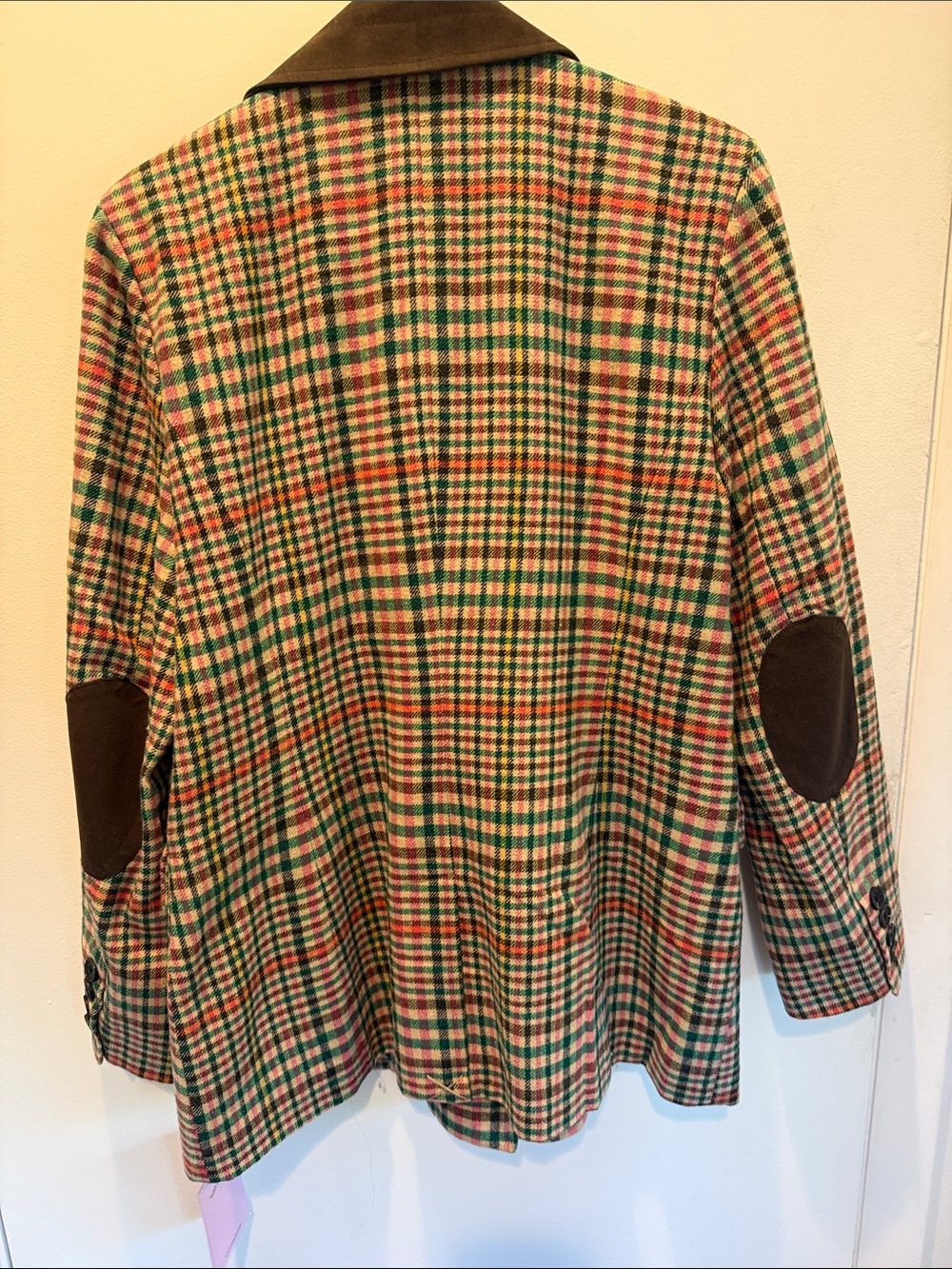 Avec Les Filles Green Multi-Check Double-Breasted Blazer with Brown Collar - Picture 5 of 6